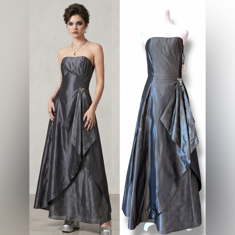 NWT Scott McClintock Gunmetal Gray Metallic Strapless Vtg 90s Prom Formal Gown 4